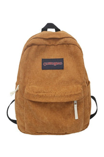 Stylish brown corduroy backpack for preppy style.