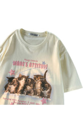 Apricot Cute Kitten Graphic Tee with Playful Design.