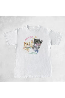 Adorable white oversized tee with cute kittens print.