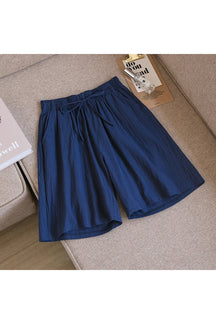 Cute Deep Blue Cotton Linen Shorts.