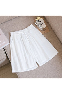 White Cute Solid Cotton Linen Shorts: Refreshing summer essential.