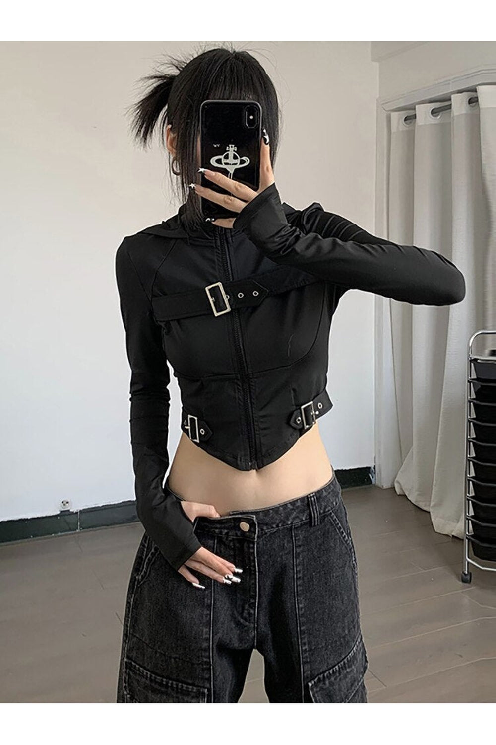 Fall Cyber Gothic Crop Hoodie