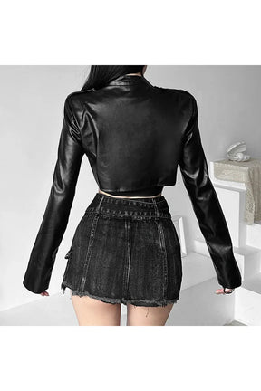 Stylish Fall Cyber Gothic Y2K Zipper Jacket in black.