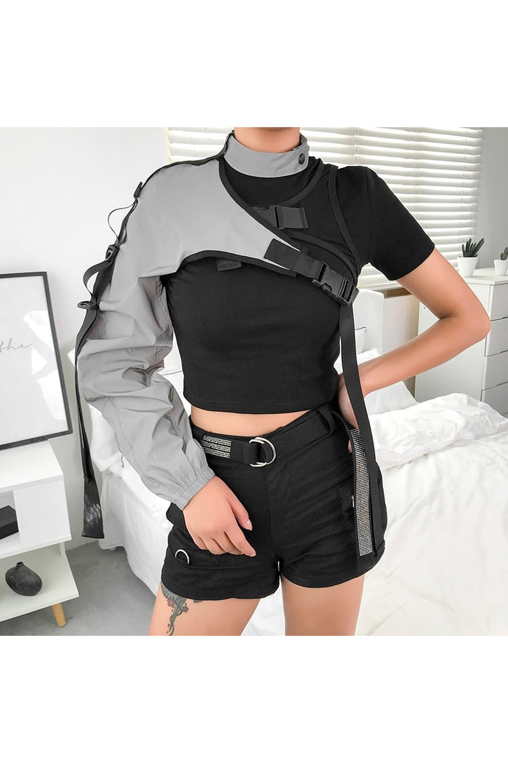 Cyber Y2k One Shoulder Crop Top