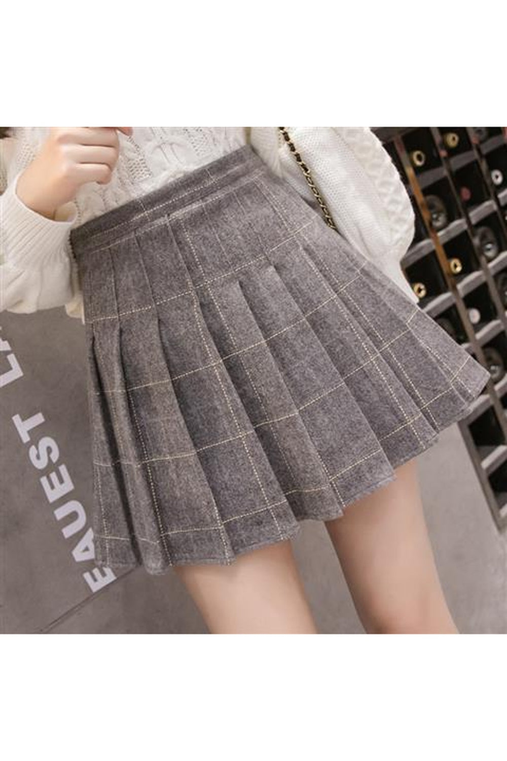 Dark Academia Autumn Skirt in Grey Pleated Style.