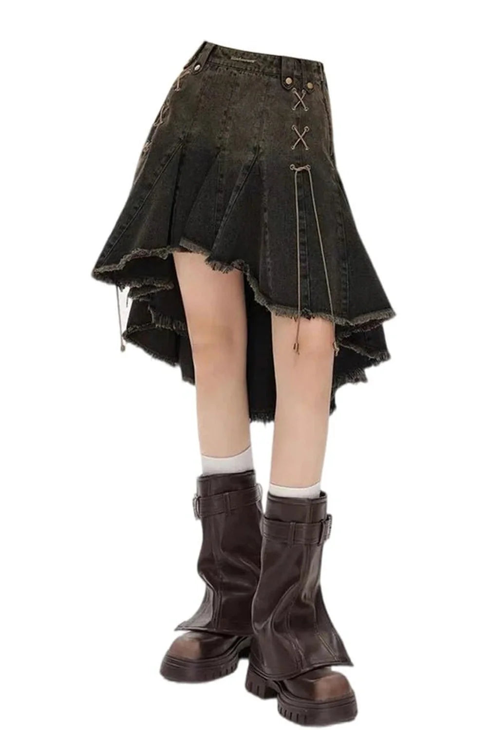 Black Dark Academia Denim Skirt, sophisticated style.