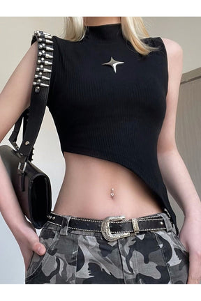 Black Dark Alt Crop Top featuring a sleek design.