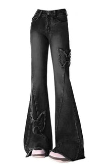 Stylish black Dark Butterfly Flare Jeans with flair.