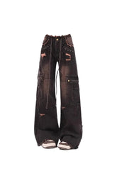 Black variant of Fall Dark Cargo Jeans, distressed.