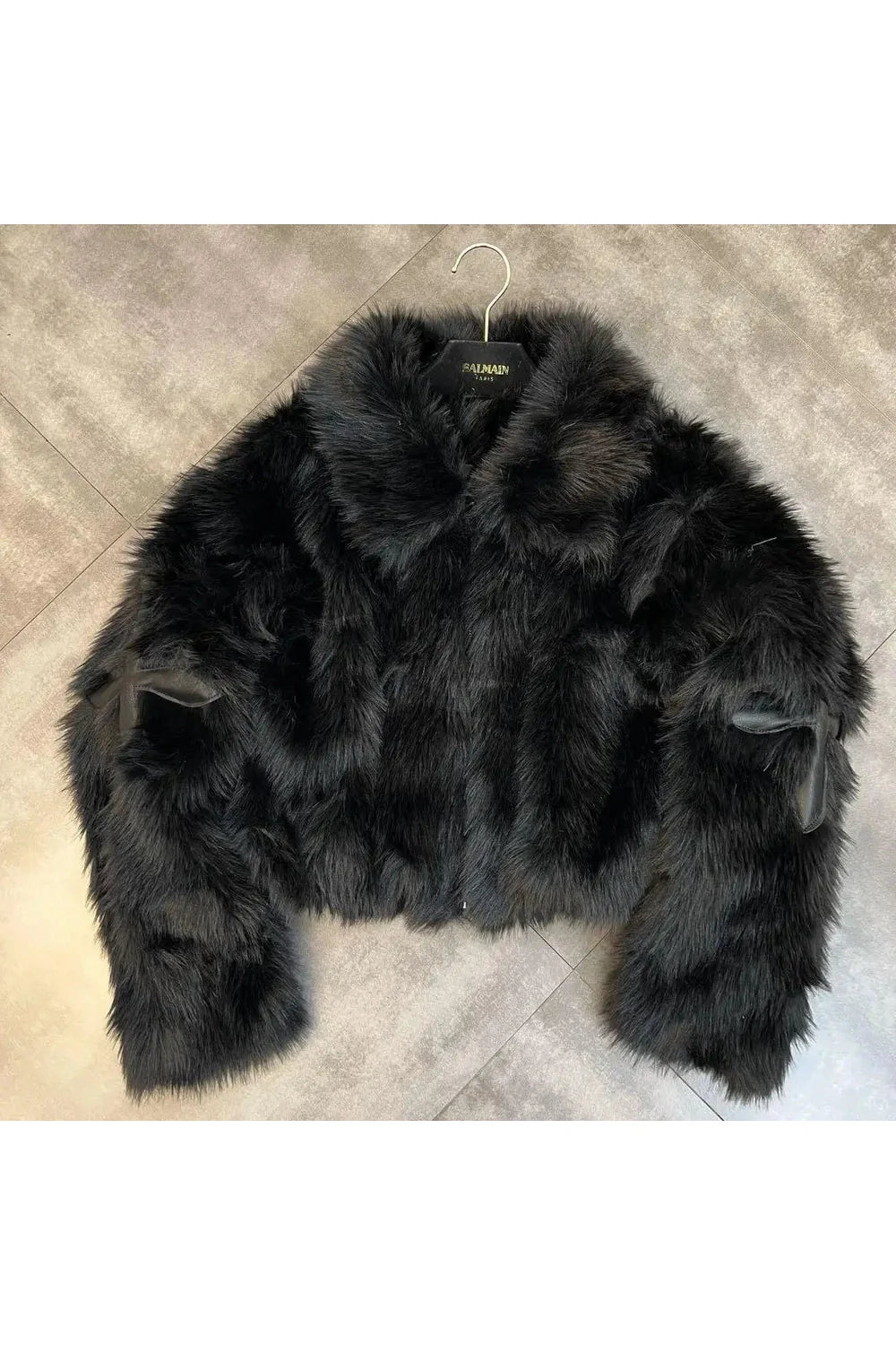 Stylish Black Dark Cross Faux Fur Jacket.