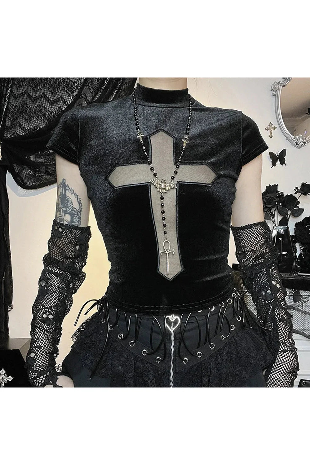 Dark Cross Sheer Mall Gothic Women's T-Shirt