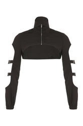 Gothic black zip top with hollow design.