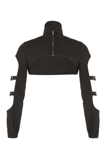 Gothic black zip top with hollow design.