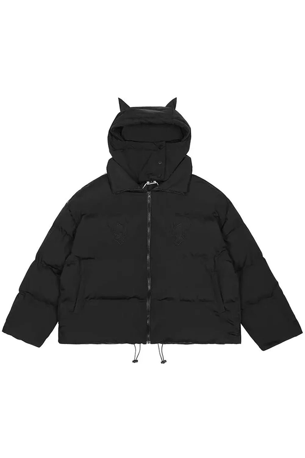 Black Dark Horned Puffer Jacket with cozy warmth.