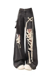 Black Dark Lace-Up Skeleton Pants for Halloween outfit.