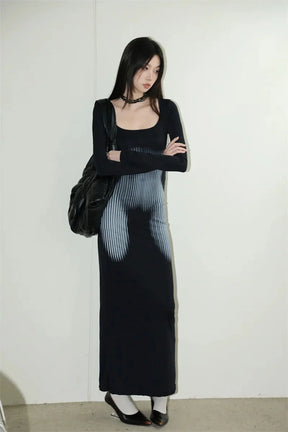 Dark Wave Ombre Long Sleeve Dress.