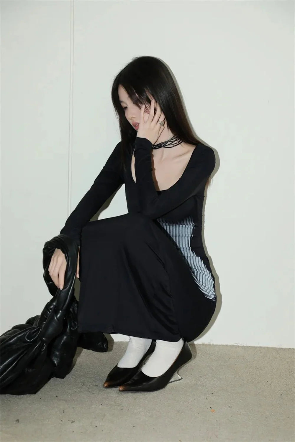 Dark Wave Ombre Long Sleeve Dress.