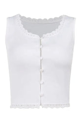 White Deep V-Neck Lace Tank Top elegantly styled.