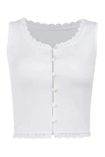 White Deep V-Neck Lace Tank Top elegantly styled.