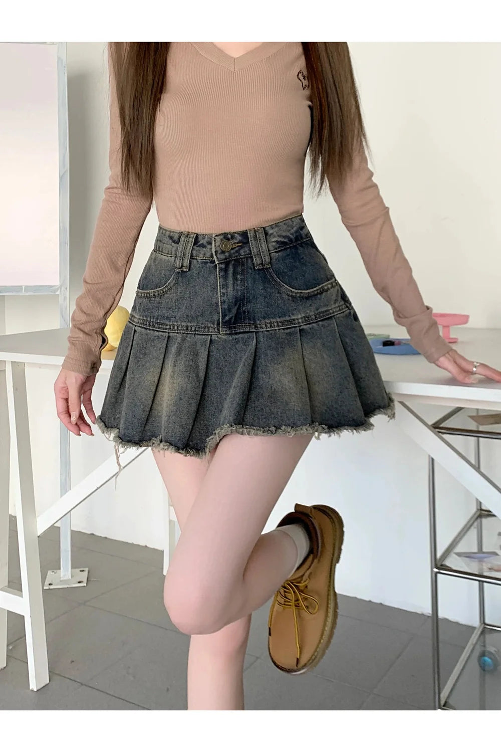 Denim High Waist Mini Skirt