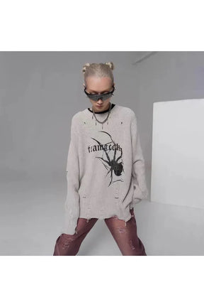 Distressed Spider Graphic Sweater