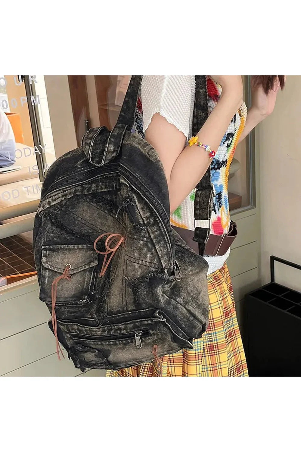 Distressed Vintage Denim Backpack