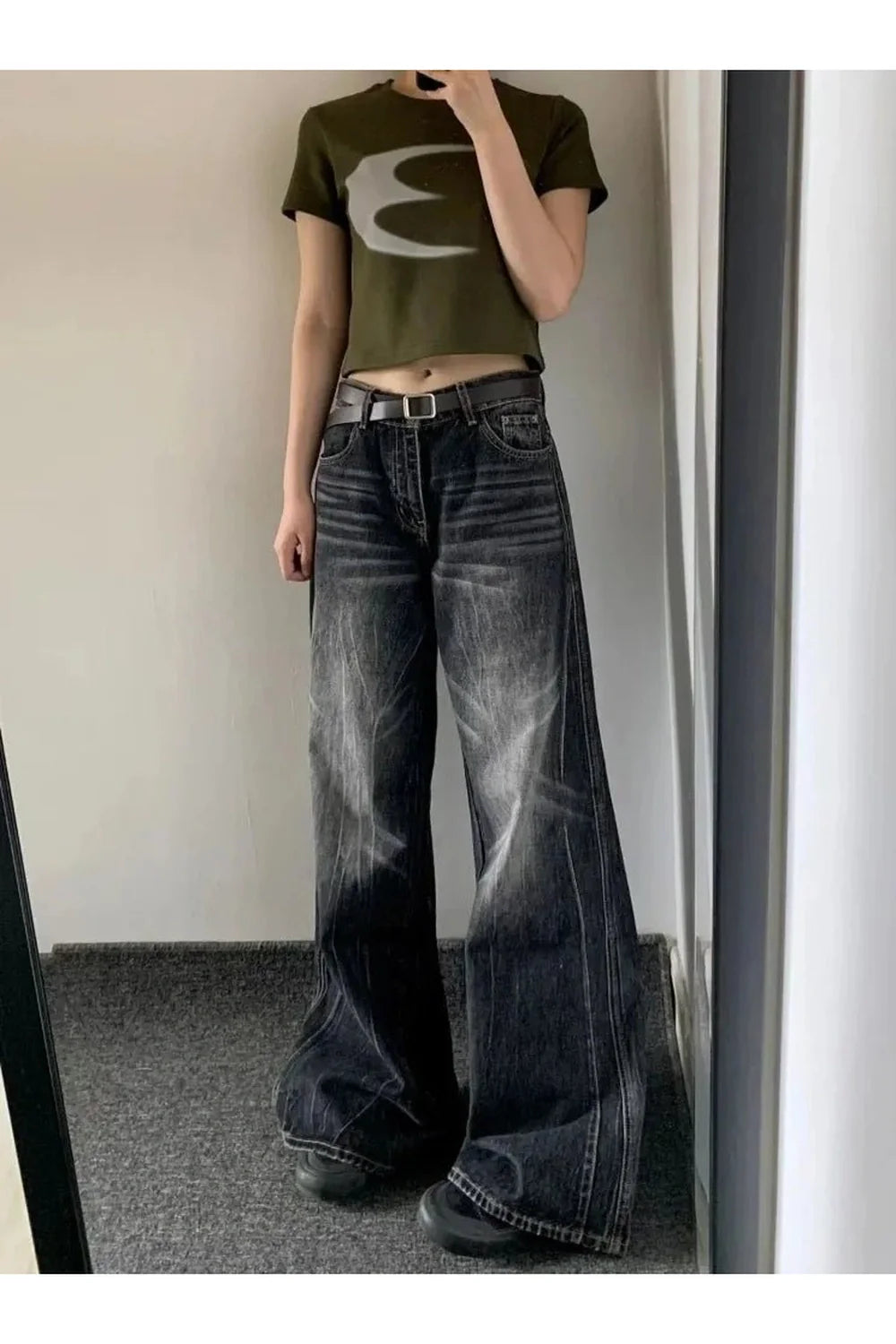 Vintage wide-leg jeans perfect for fall.