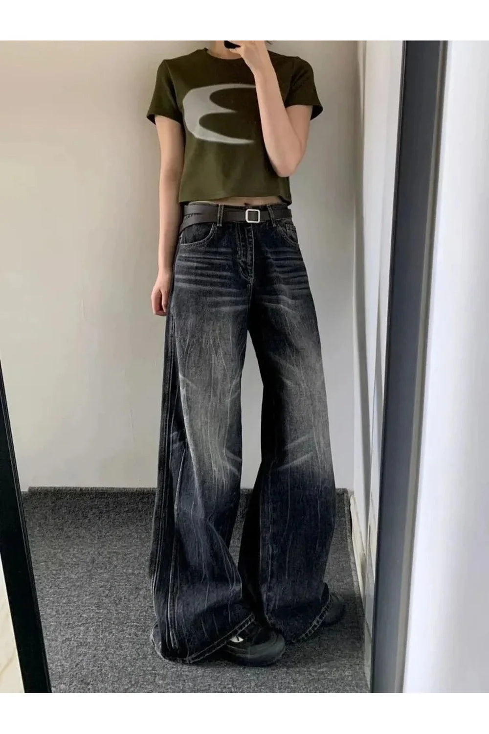 Vintage wide-leg jeans perfect for fall.