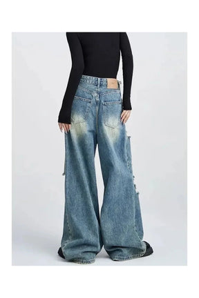 Fall Distressed Wide-Leg Jeans