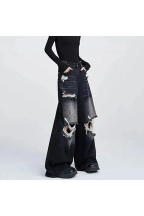 Fall Distressed Wide-Leg Jeans