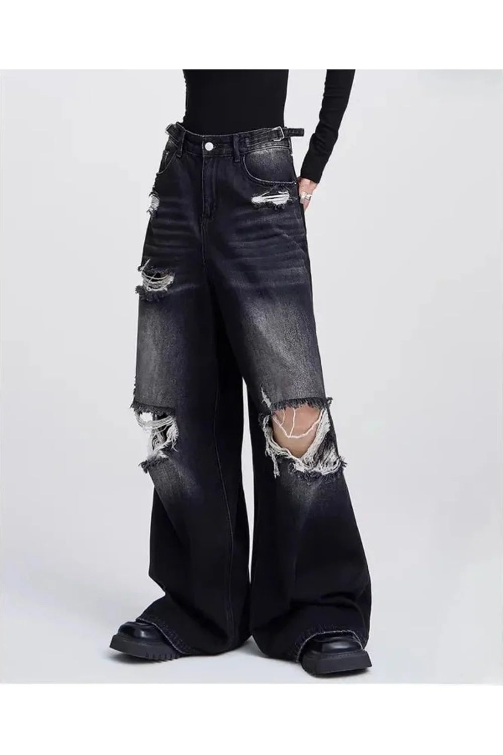 Fall Distressed Wide-Leg Jeans