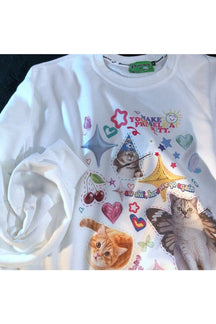 Fall Dreamcore Cat Print Long Sleeve Hoodie