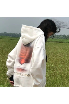 Cozy "Fall Dreamcore White Oversized Hoodie" in thick fabric.