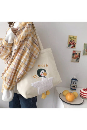 Duck Embroidery Canvas Bag