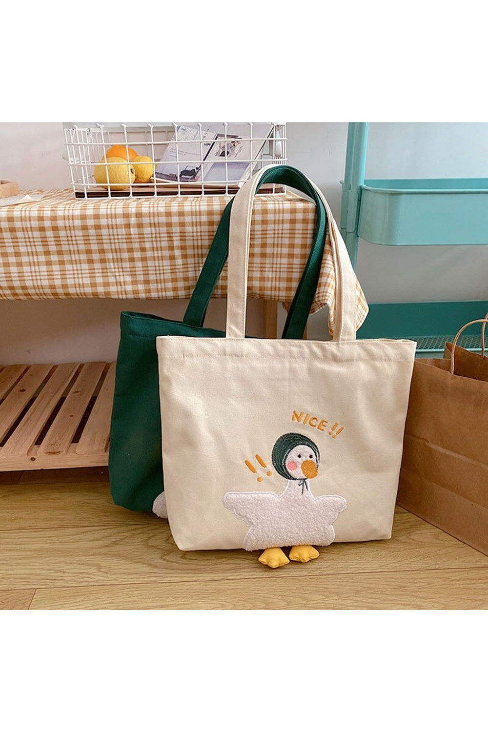 Duck Embroidery Canvas Bag