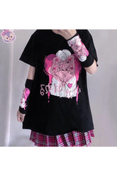 Stylish E-Girl Anime Heart T-shirt in Black.