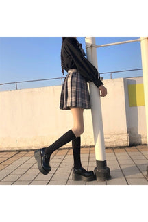 Stylish black mesh velvet knee socks for e-girls.