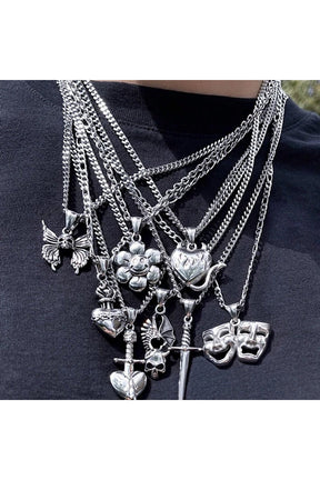 Edgy Aesthetic Butterfly Skull Flower Necklace