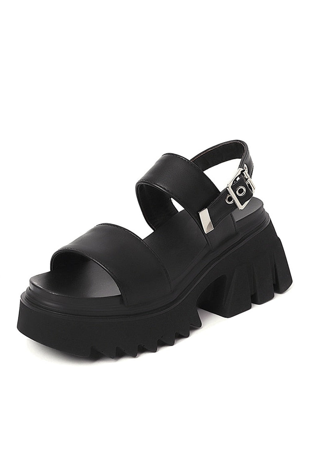 Chunky black platform shoes for an edgy look.