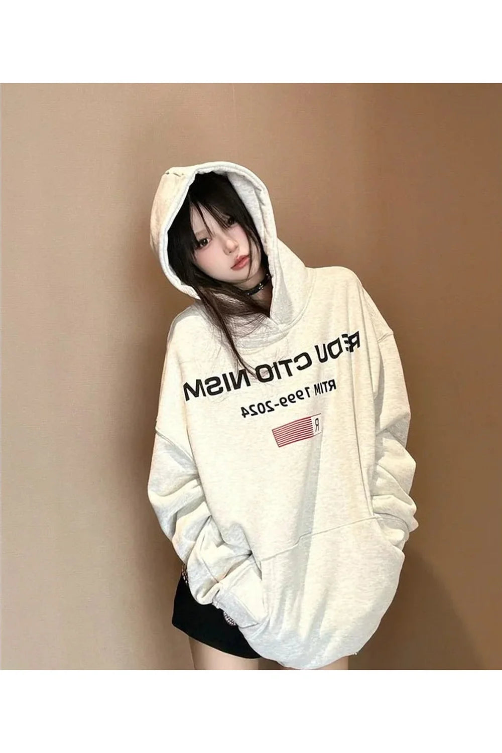 Fall Edgy Reverse Text Oversized Hoodie