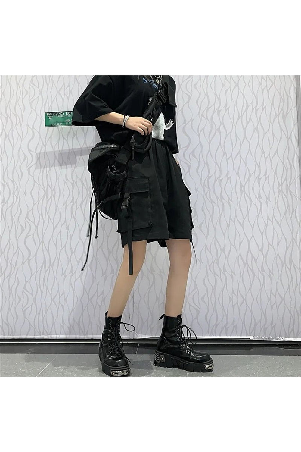 Trendy Egirl Black Cargo Shorts in black color.