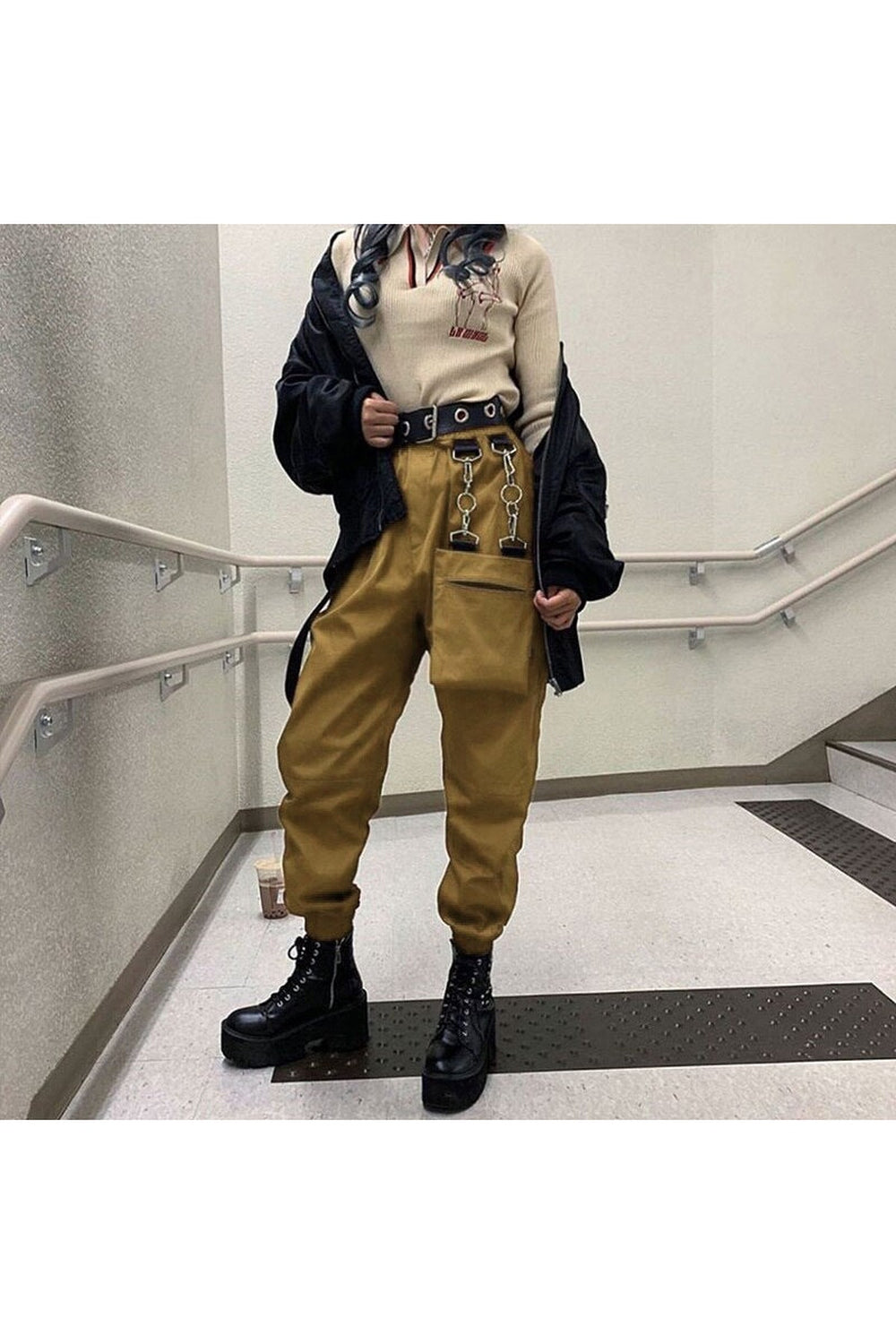 Stylish Khaki Egirl Alt Cargo Pants with utility pockets.