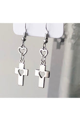 Trendy Egirl Heart Cross Drop Earrings, Default Title.