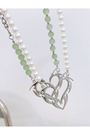 Stylish Egirl Heart Flame white necklace accessory.