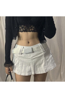 White EGirl Mini Skirt with Skull Belt glimpse.