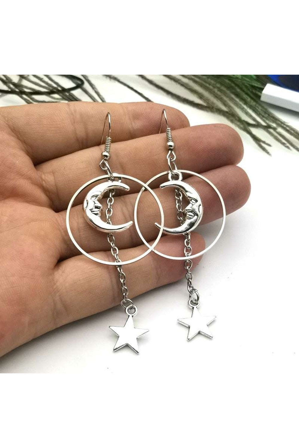 Egirl Moon and Stars Earrings variant 1, celestial-themed.