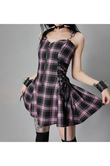 Stylish Egirl & Punk Plaid Dress in Pink.