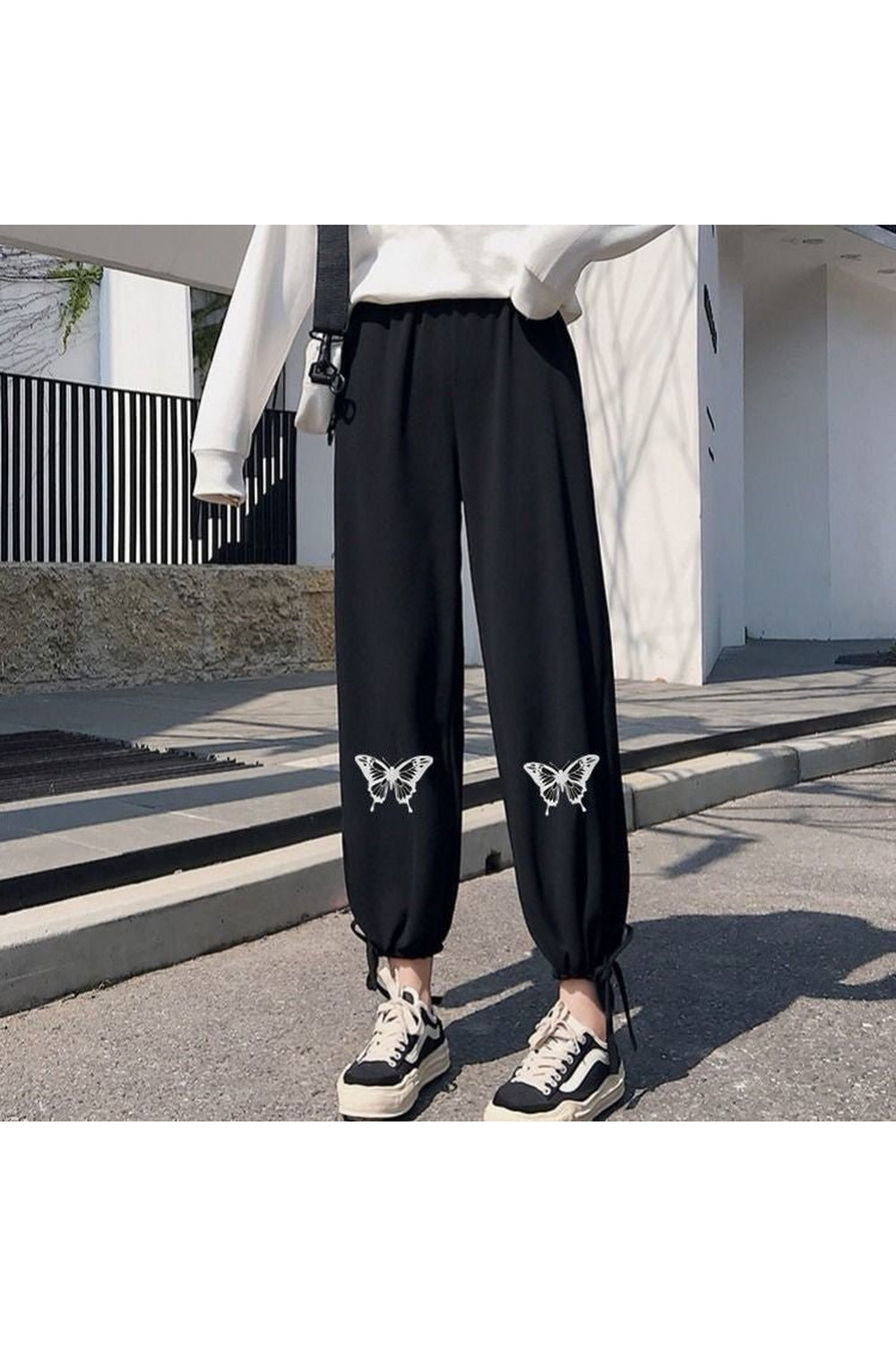 Trendy black EGirl Style Butterfly Pants ensemble.