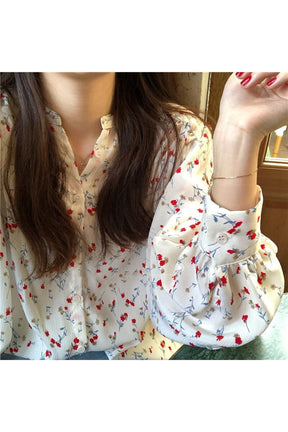 Elegant Floral V-neck Blouse