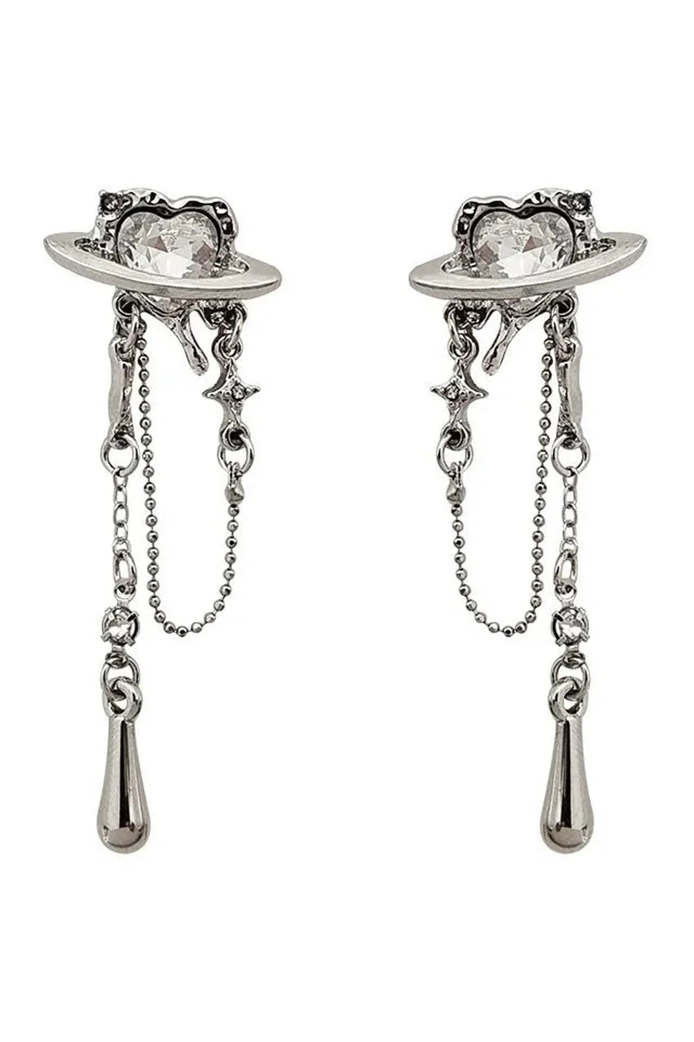 Elegant Saturn Chain Earrings with Crystal Detailing